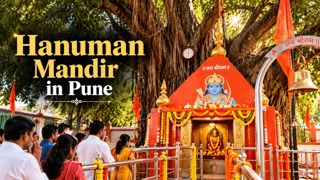: Hanuman Mandir in Pune with ancient temple shrine and devotees praying